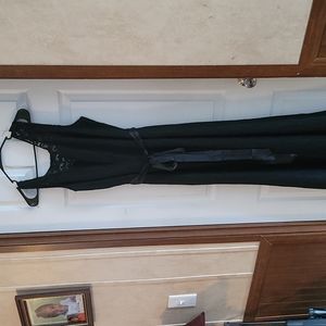 Black Lace Formal Maxi Dress with Belt